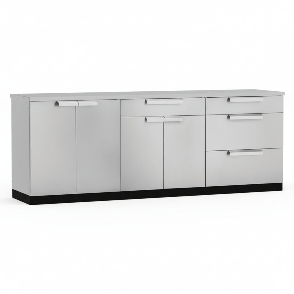 Newage Products Outdoor Kitchen 4 Piece Cabinet Set in Stainless Steel with Countertop and Covers