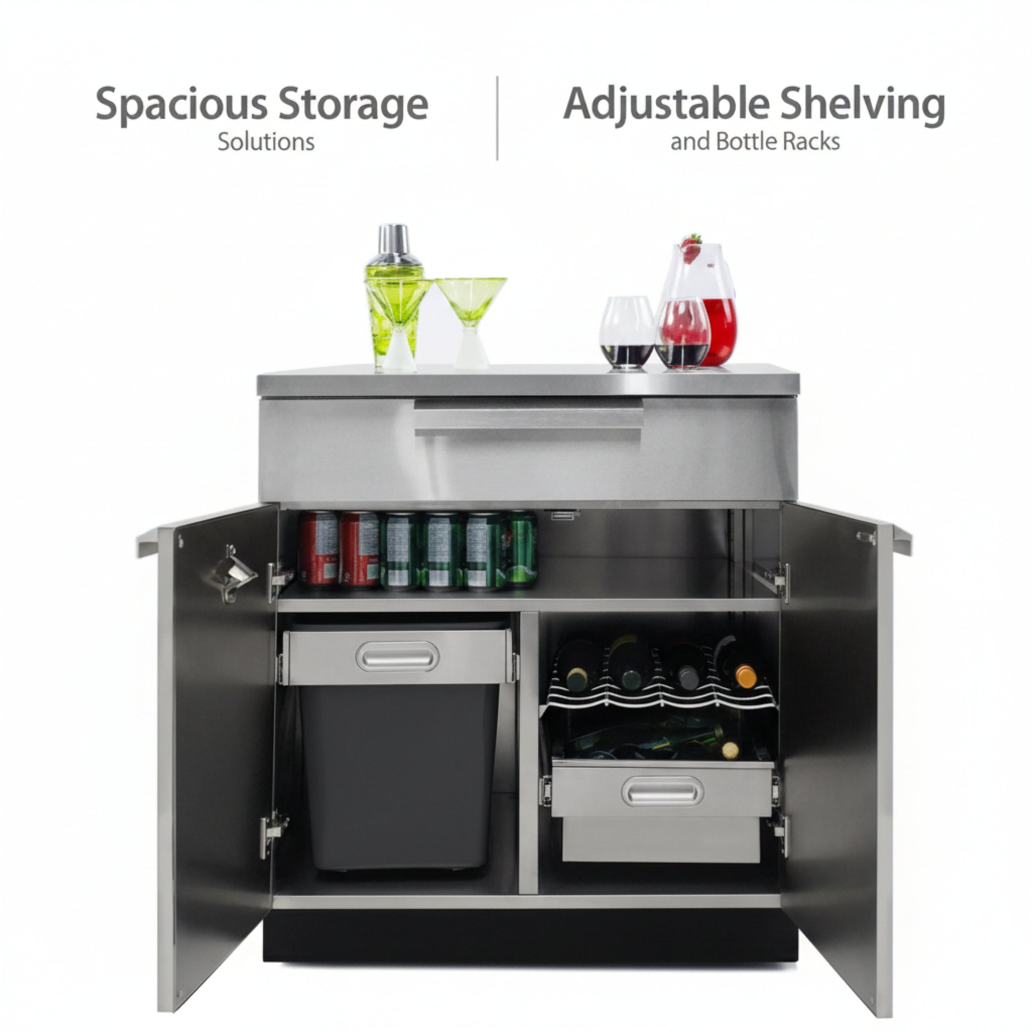 Newage Products Outdoor Kitchen 4 Piece Cabinet Set in Stainless Steel with Countertop and Covers