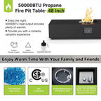 48 In, 50,000 BTU Black Coating Steel Outdoor Fire Table Propane Gas Fire Pit Table