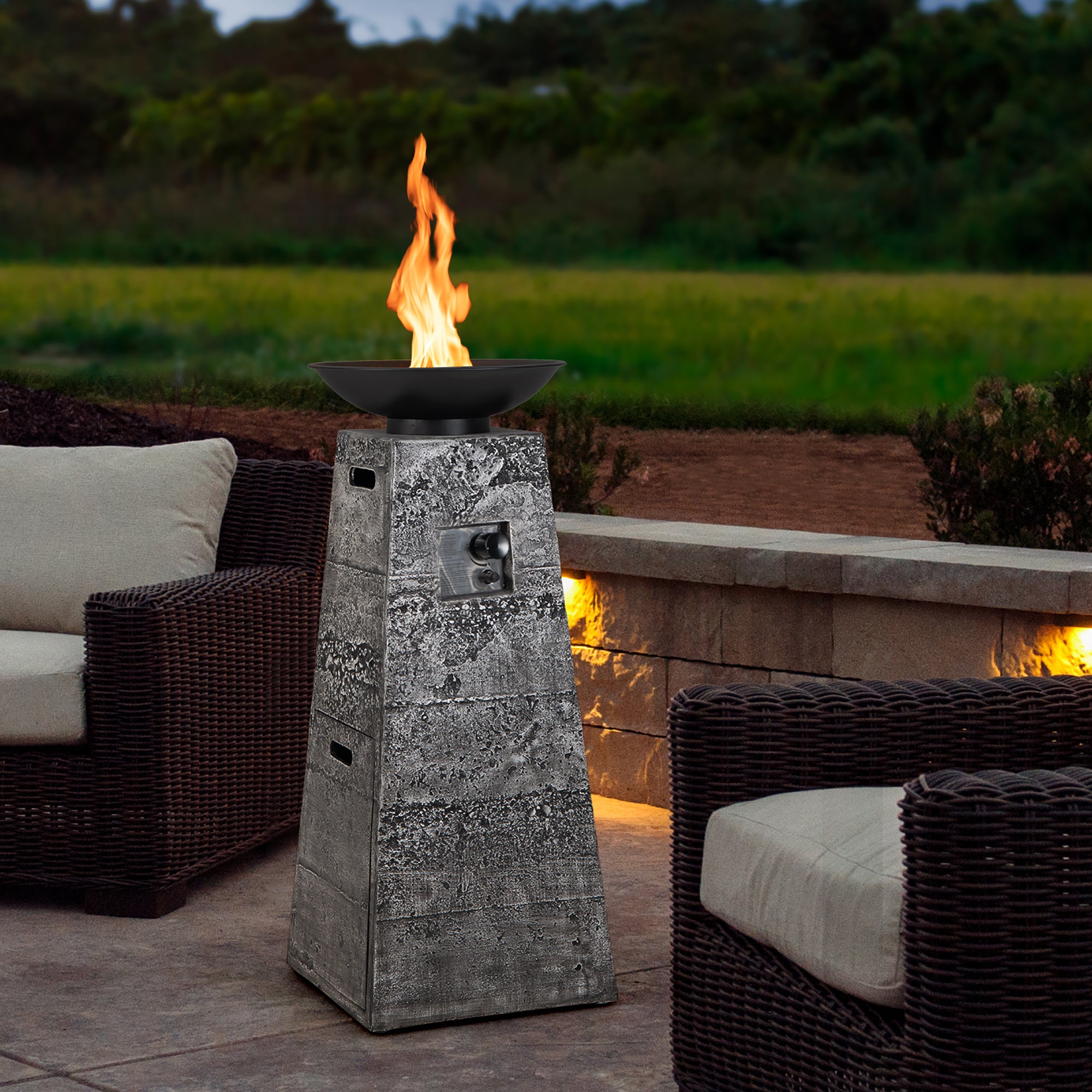 48'' Outdoor Propane Fire Bowl Column W/ Lava Rocks & PVC Cover 30,000 BTU