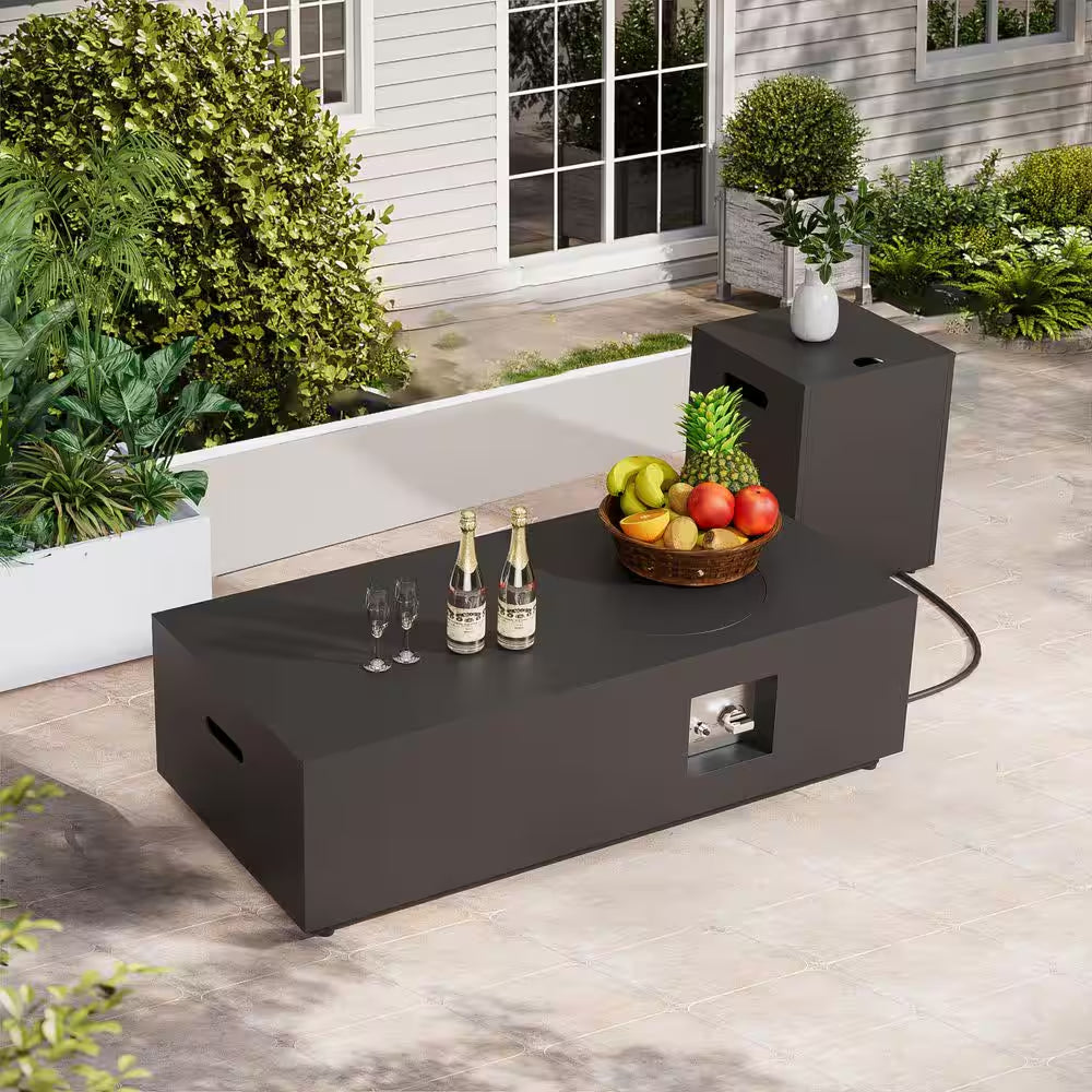 48 In, 50,000 BTU Black Coating Steel Outdoor Fire Table Propane Gas Fire Pit Table
