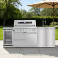 43 In. 6-Burner 85,000 BTU Stainless Steel Outdoor Kitchen BBQ Grill Island, Wine Refrigerator, Rotisserie, in Sliver