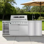 43 In. 6-Burner 85,000 BTU Stainless Steel Outdoor Kitchen BBQ Grill Island, Wine Refrigerator, Rotisserie, in Sliver