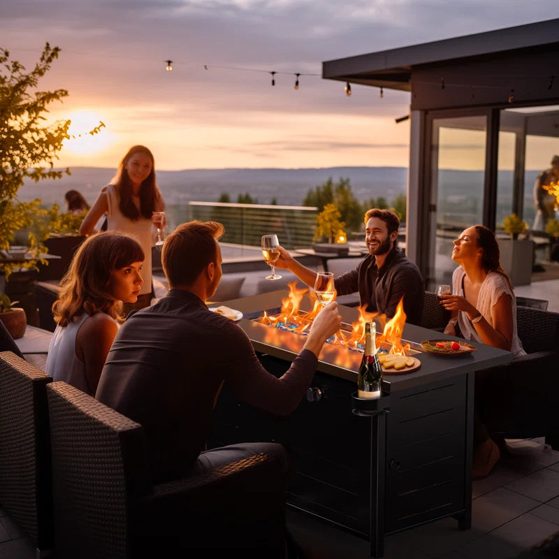 Laurean 25" H X 43" W Propane Fire Table Outdoor Fire Pit with Lid