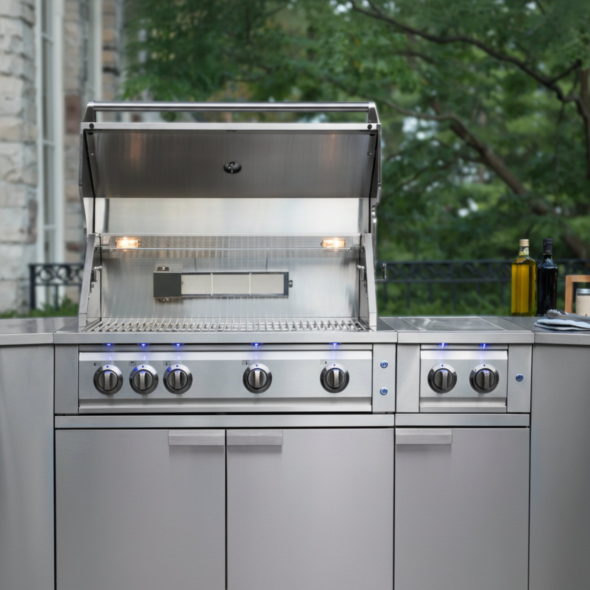 Newage Products Outdoor Kitchen 4 Piece Cabinet Set in Stainless Steel with Countertop and Covers