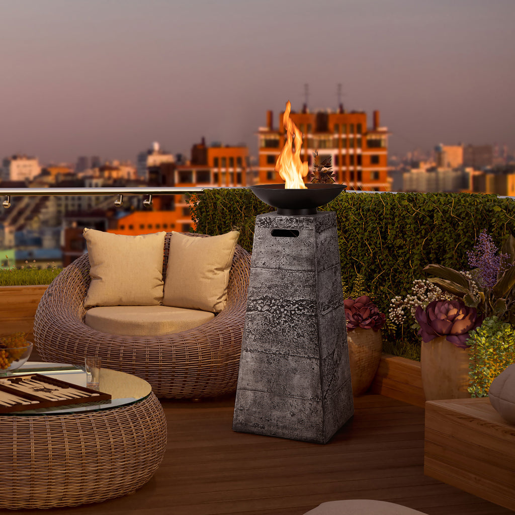 48'' Outdoor Propane Fire Bowl Column W/ Lava Rocks & PVC Cover 30,000 BTU