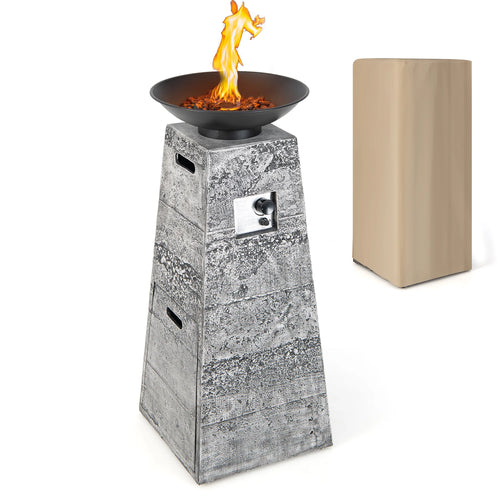 48'' Outdoor Propane Fire Bowl Column W/ Lava Rocks & PVC Cover 30,000 BTU