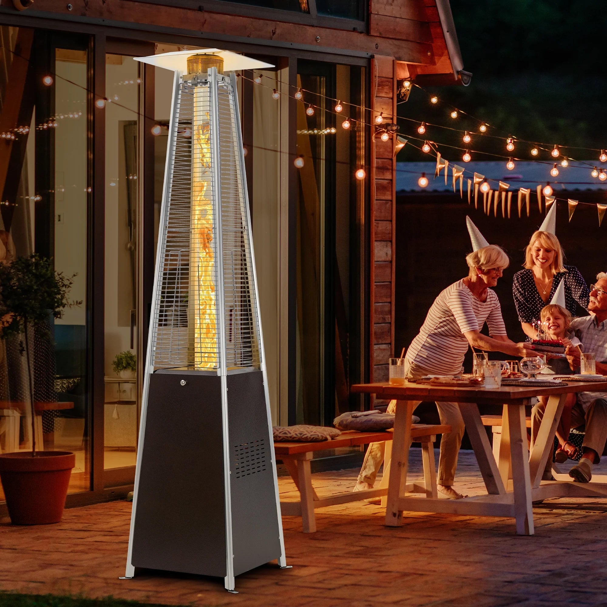 Patio Heater, 48000 BTU Outdoor Pyramid Patio Heater for Outdoor Use, Bronze