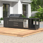 Akoah 4-Piece Modular Outdoor Kitchen Island Set with 8-Burner Grill, Fridge & Wheels