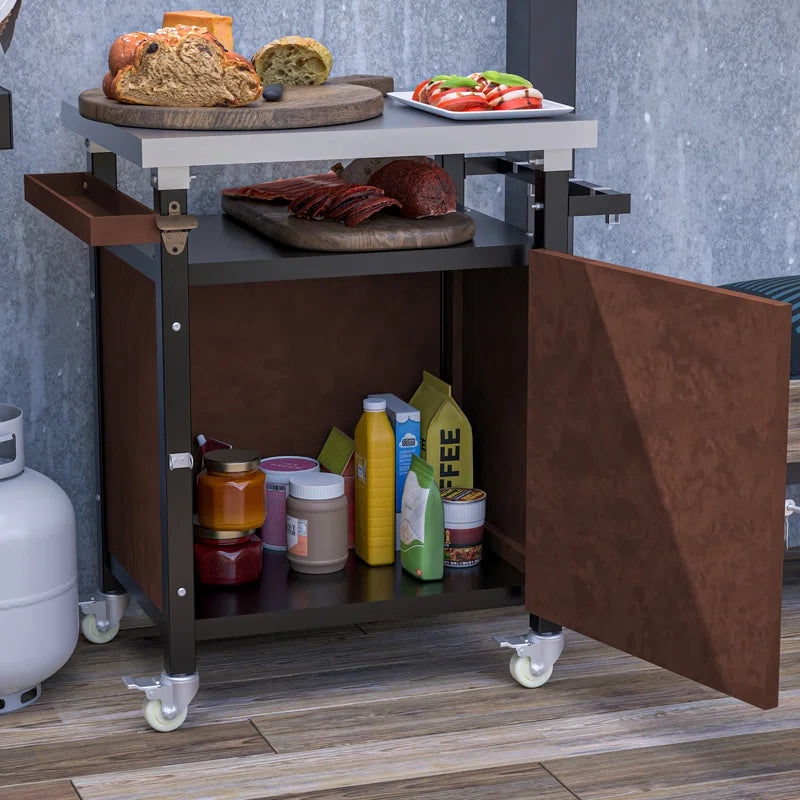 Outdoor Grill Cart with Stainless Steel Tabletop - Versatile Patio Kitchen Island Cart on Wheels with Storage, Movable BBQ Serving Cart Rolling Bar Cart