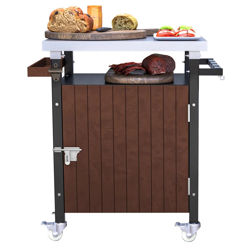 Outdoor Grill Cart with Stainless Steel Tabletop - Versatile Patio Kitchen Island Cart on Wheels with Storage, Movable BBQ Serving Cart Rolling Bar Cart