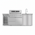 43 In. 6-Burner 85,000 BTU Stainless Steel Outdoor Kitchen BBQ Grill Island, Wine Refrigerator, Rotisserie, in Sliver