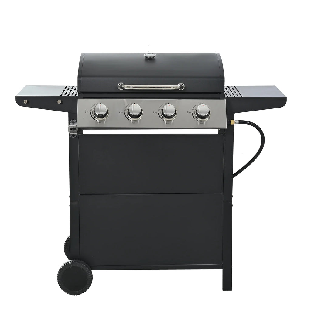 Propane Gas Grill 4 Burner Barbecue Grill,Outdoor Propane Gas Grill,Stainless Steel 34,000 BTU Patio Garden Barbecue Grill with 2 Foldable Shelves Wheels and Bottle Opener