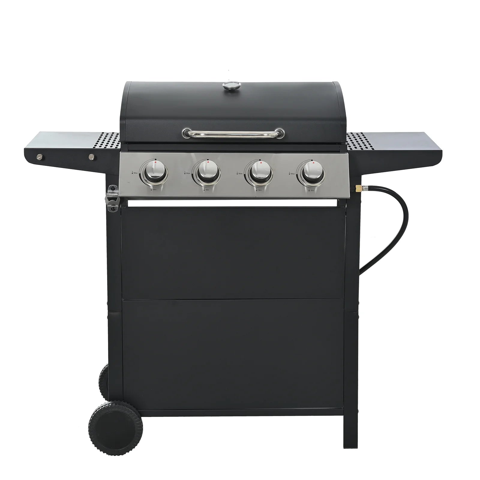 Propane Gas Grill 4 Burner Barbecue Grill,Outdoor Propane Gas Grill,Stainless Steel 34,000 BTU Patio Garden Barbecue Grill with 2 Foldable Shelves Wheels and Bottle Opener